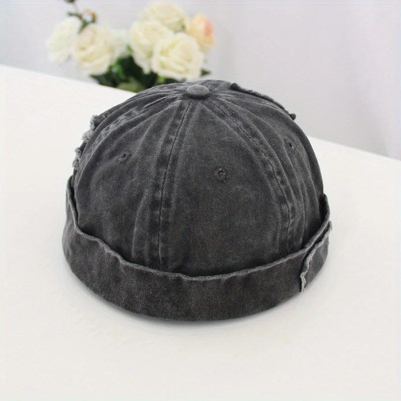 

Children's Washed Denim Fisherman Hat with Patch Design Autumn Classic Skull Cap for Boys Girls Daily Use Fashion