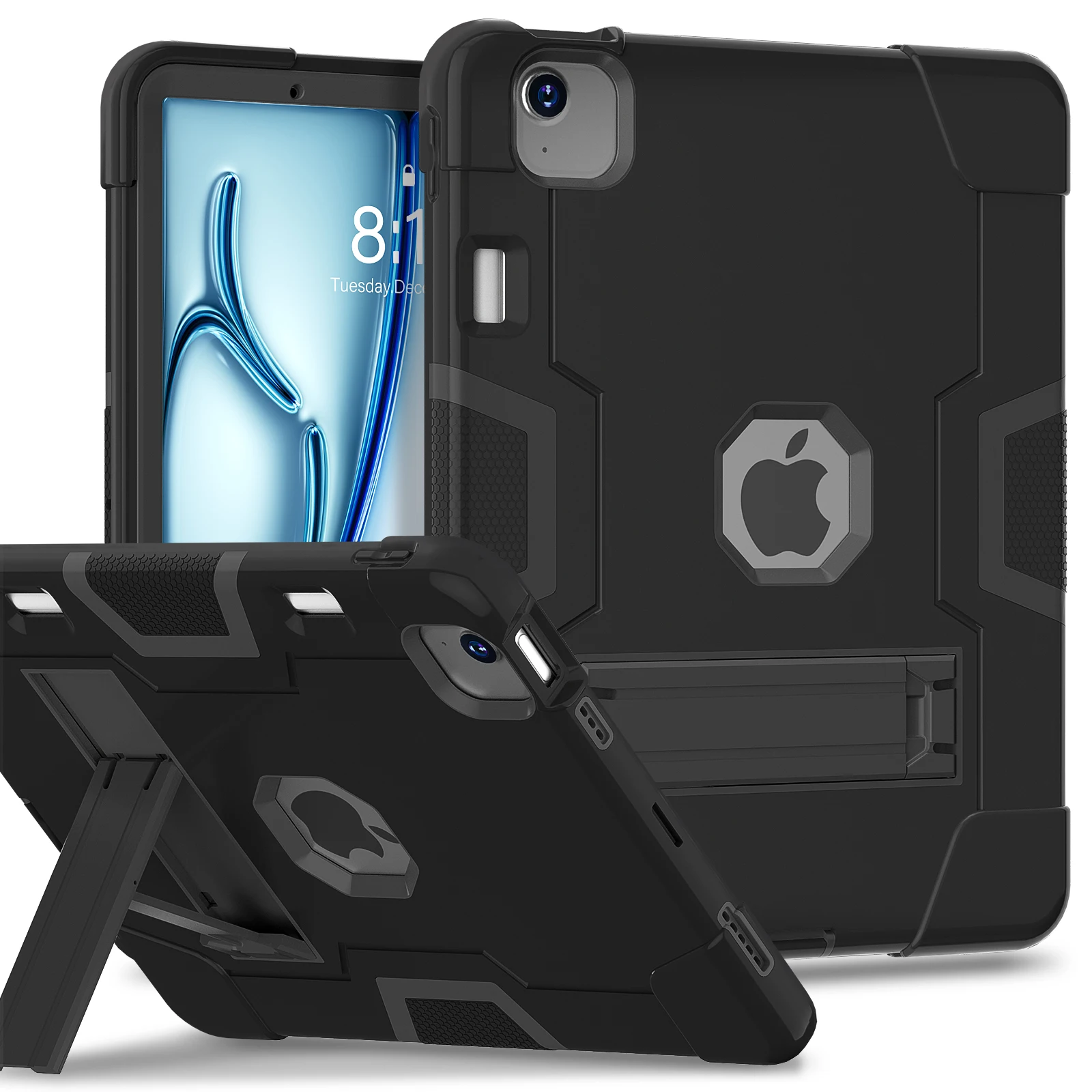 Hybride drielaags pantser schokbestendig robuust valbescherming beschermhoes standaard voor iPad Air 6e generatie hoes M2 11 inch 2024