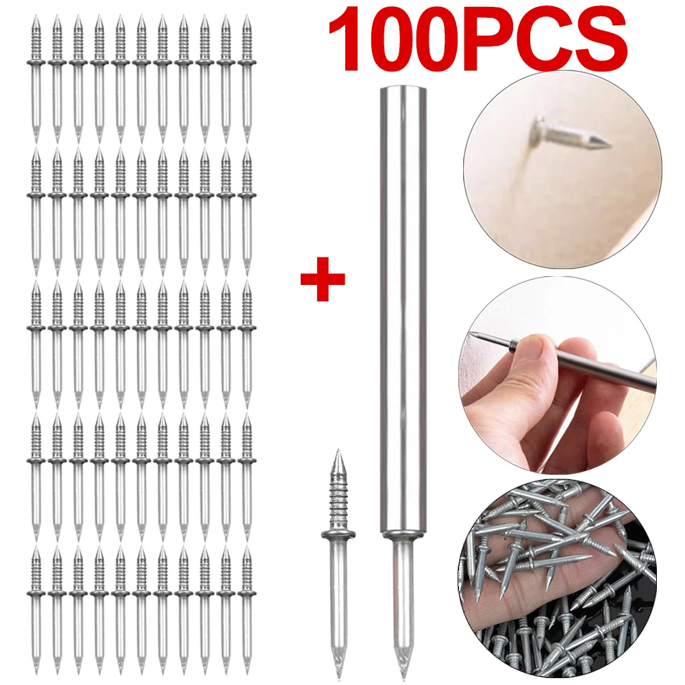 100-10pcs Cement Nails No Trace Double-Headed Sheep Horn Nails Set Sturdy Rustproof Carbon Steel Nails Set For Skirting Line