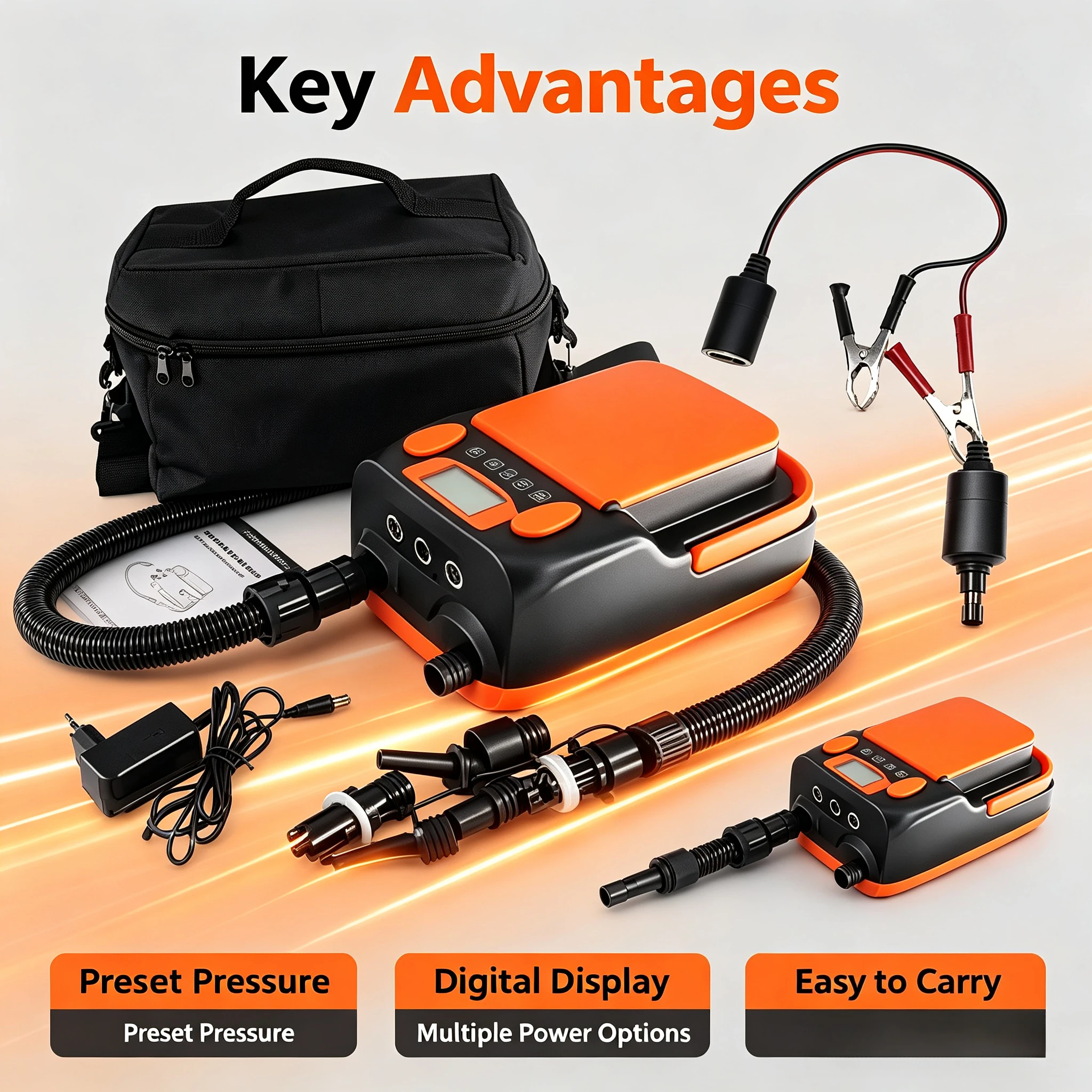 Portable Electric Air Pump, Inflator for Rubber Boat Fishing Paddle Float, Outdoor Tent Inflatable Quick Inflation Pump