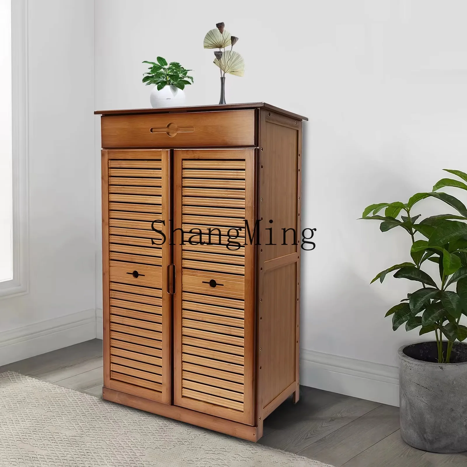 ZYY Premium Exquisite Bamboo Locker Vintage Brown Shoe Rack for