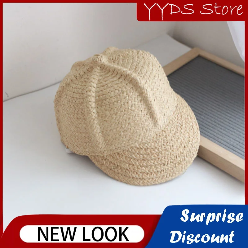 Ins Children's Hat Unisex Raffia Cap Straw Woven Summer Travel Holiday Sun Hat Niche Cap Beach Sunshade Sun Hat