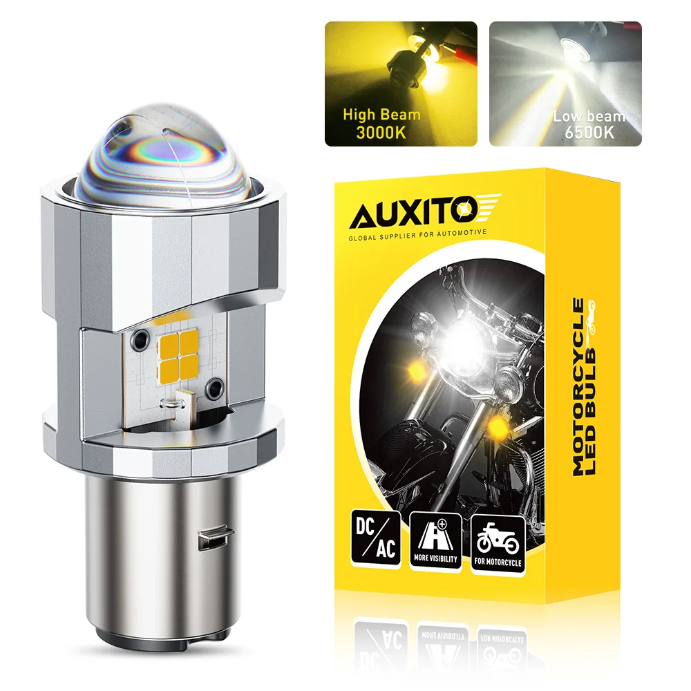 AUXITO BA20D H6 LED Motorcycle Headlight for Honda Kawasaki Yamaha DC/AC Non-Polarity Plug & Play For Scooter UTV ATV Universal