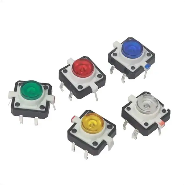 【10-5PCS】12X12X7.3 Tactile Push Button Switch Momentary Tact LED 5 Color 12X12X7.3mm 12*12*7.3mm DC12V 50mA