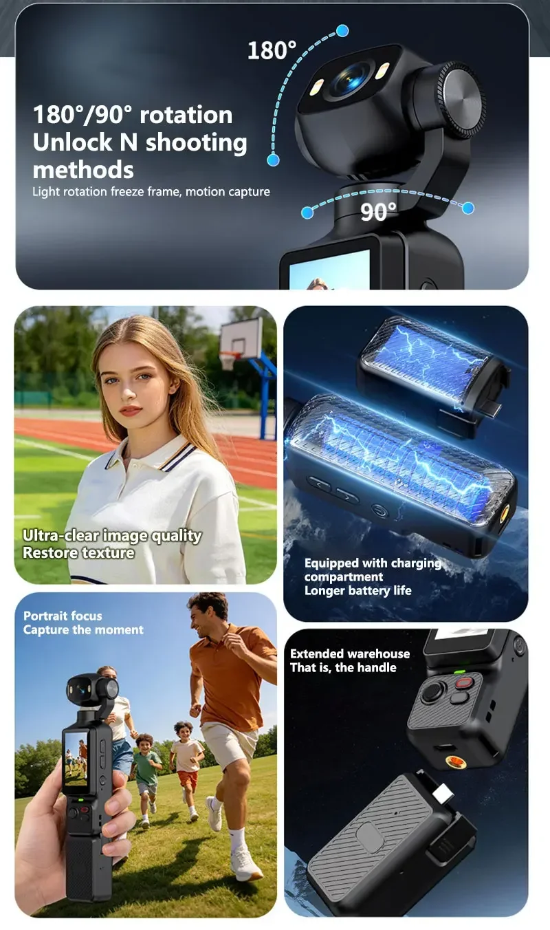 OnePlus 8K Handheld-Actionkamera 180 ° Drehbare Linse Elektronische Anti-Shake-Taschen-Vlog-Kamera mit Zusatzlicht für Outdoor-Sportarten – Detail 2