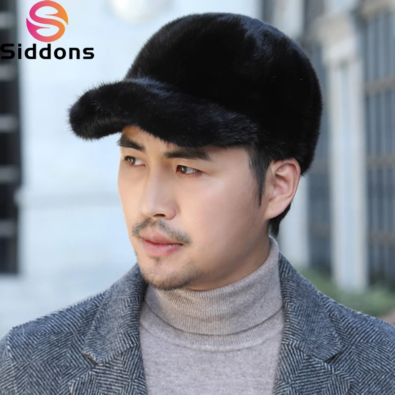 Fashion Winter Fashion Grandfather 100% Genuine Real Mink Fur Hat Natural Warm Mink Fur Caps Men Good Quality Real Mink Fur Hats