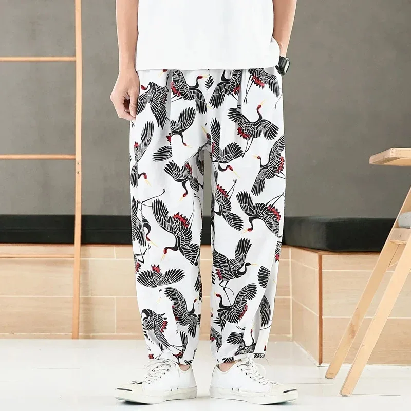 Estilo chino Harem Streetwear otoño Vintage Casual pantalones de chándal Hippie hombres pantalones japoneses pantalones tipo kimono 10897 NM34