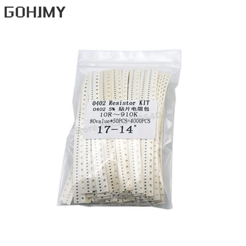 

4000PCS 0402 SMD Resistor Kit Assorted Kit 10ohm-1M ohm 5% 80valuesX 50PCS=4000PCS Sample Kit
