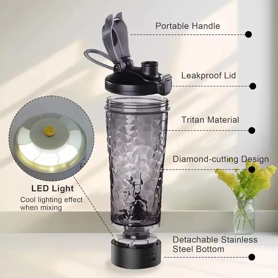 Novo Copo Misturador Elétrico Premium para Proteína, Portátil, Recarregável via USB, para Shakes de Proteína e Fitness