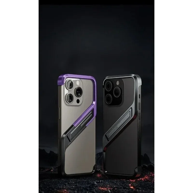 S Type Metal Invisible Holder Rimless Phone Case for Iphone 16 15 14 Pro Max Simple Design Shockproof Heat Dissipation Shell