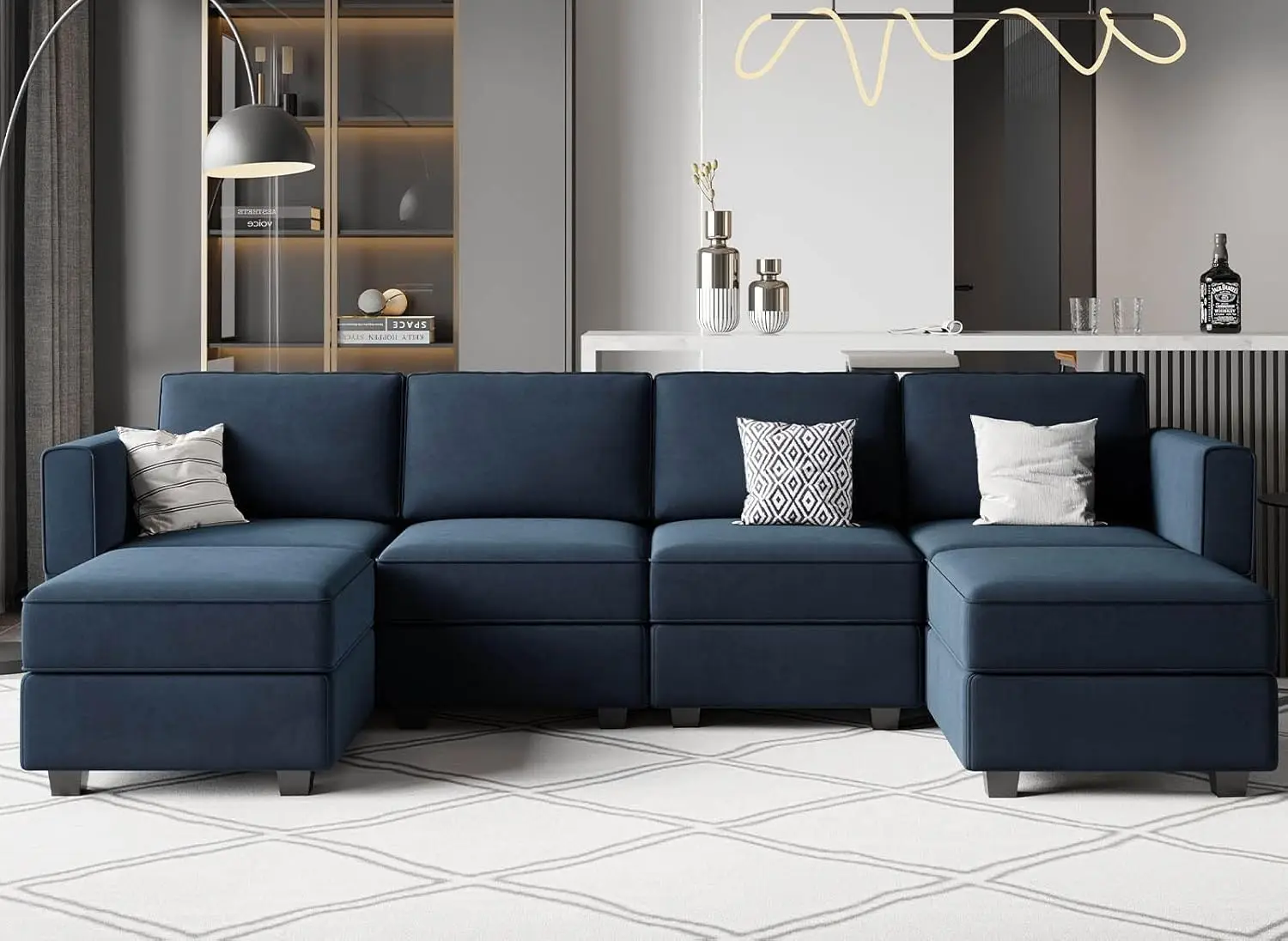 

Modular Sectional Sofa with Storage Seat Oversized U Shaped Couch with Reversible Chaise Sofa Set with Ottoman Velvet Gr