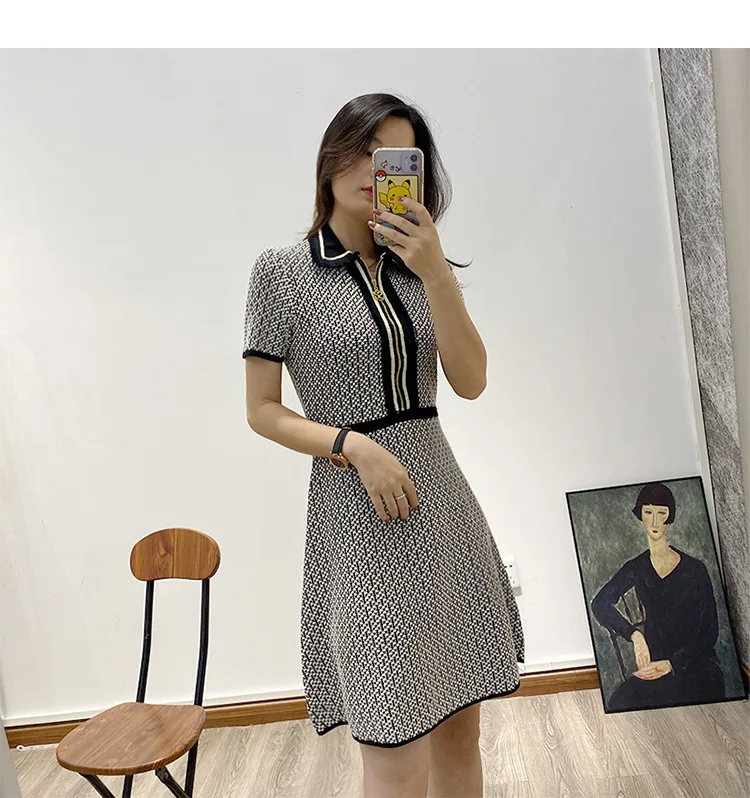 

Women clothing Qianniao Grid Knitted Dress High end Knitted Skirt Real Shot 2024 French Summer and Autumn New Women's Wear