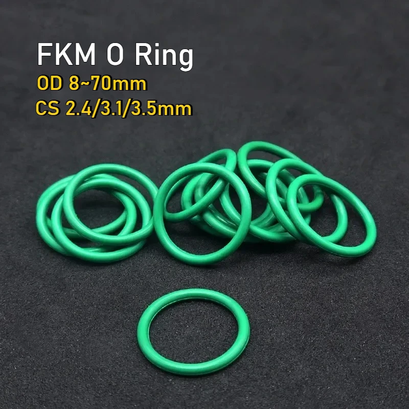 

FKM O Ring Gasket OD 8~70mm Thickness CS 2.4/3.1/3.5mm Fluorine Rubber Round O-Rings Seal Washer Oil and Acid Resistant