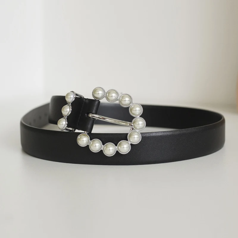 3.0 cowhide exquisite copper buckle pearl buckle belt Korean version of everything strap exquisite leather needle buckle women's