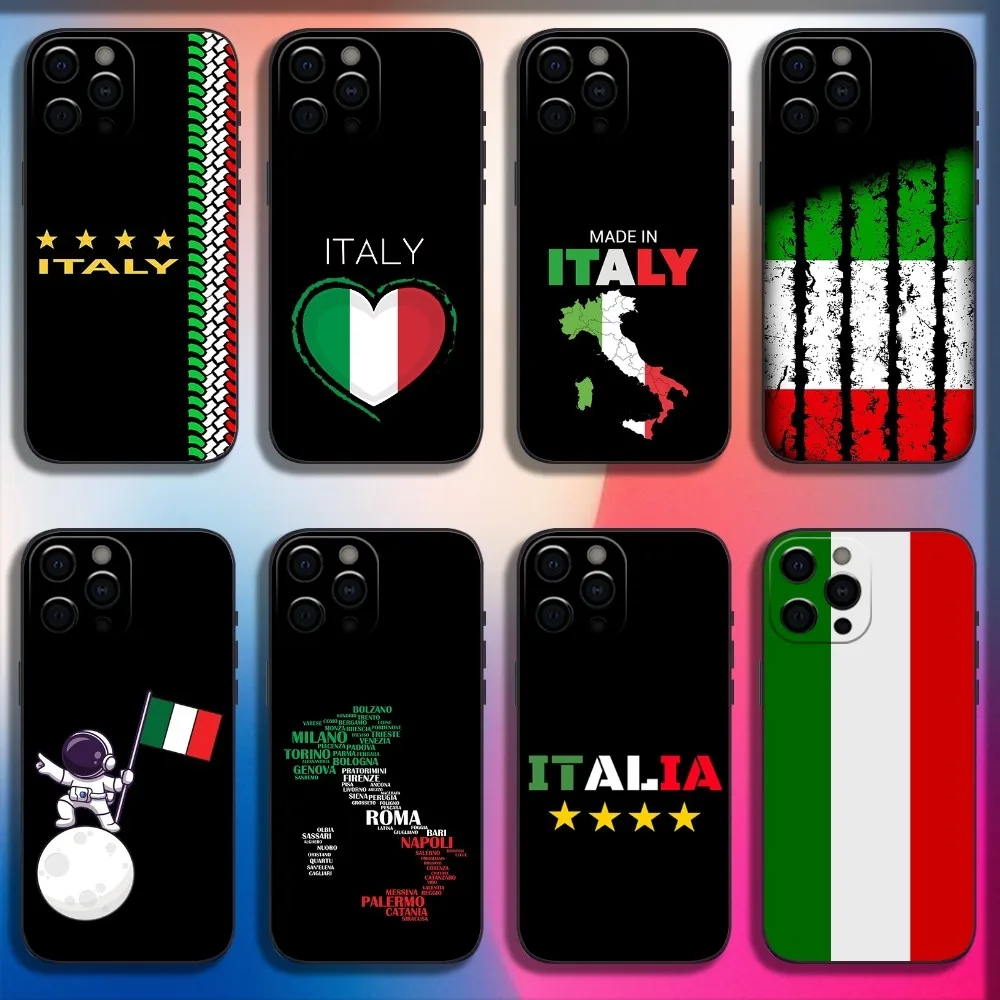 Map Italy Flag Phone Case For iPhone 16,15,14,13,12,11,Pro,X,XS,Max,XR,Plus,Mini Soft Black Cover