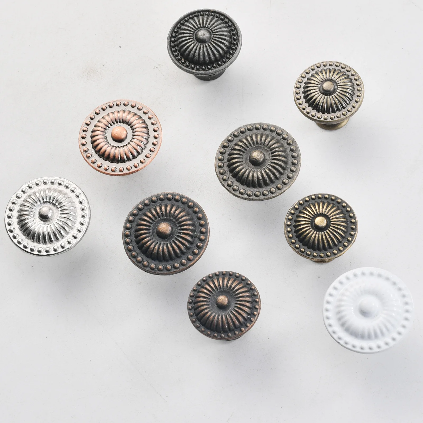 Three antique handles, drawers, cabinets, decorative zinc alloy bronze, round fine luxury, modern simplicity