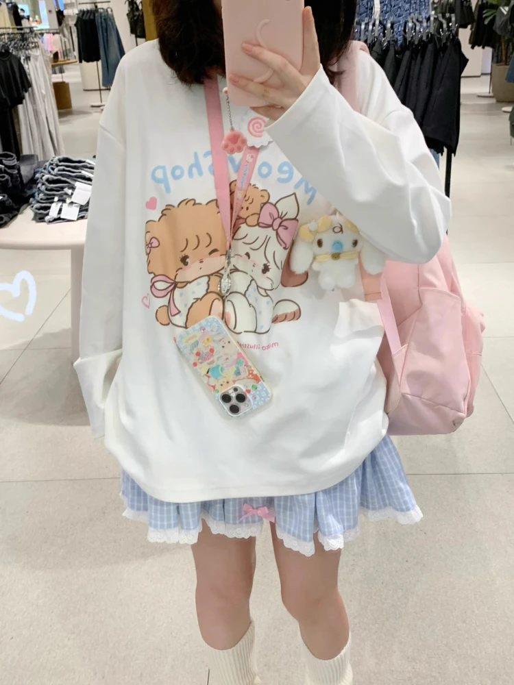 ADAgirl Japan Style Kawaii Bear Graphic T-shirts Women Anime Cartoon Long Sleeve Tee Shirt Cutecore Autumn Crewneck Clothes Chic