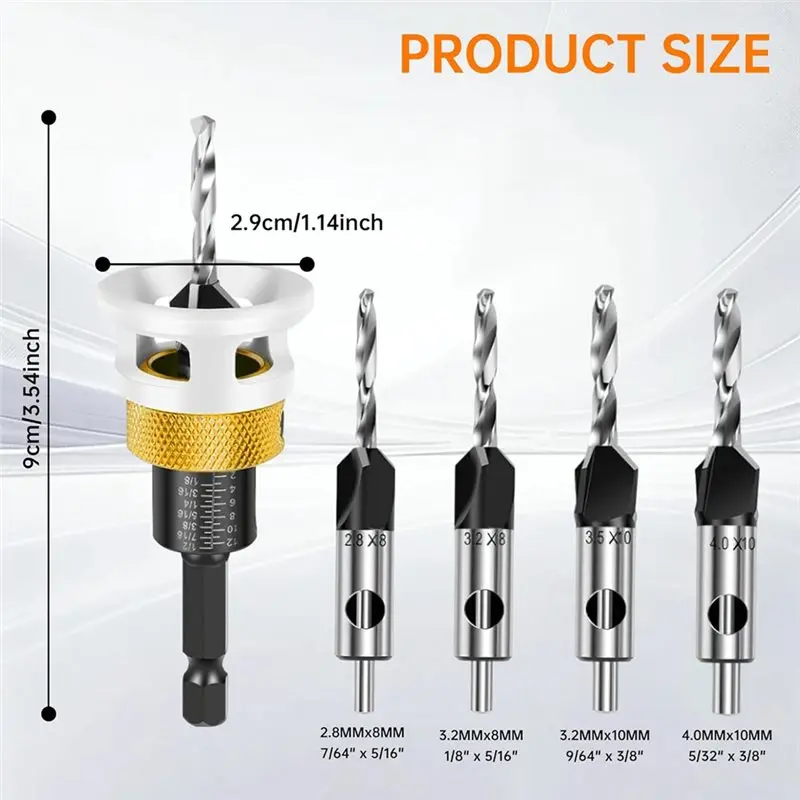 IALJ-HSS مجموعة لقمة مثقاب مدببة (4 قطع) مع توقف عمق للأدوات الخشبية واليدوية - درجة M2 #6