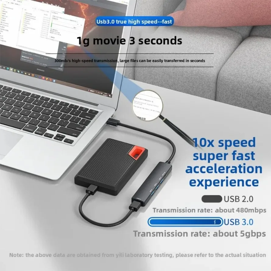 USB 3.0 Hub 5-IN-1 USB Hub Extender Splitter with 4 USB-A + 1 PD Type-C Fast Charging/Data Port Extender Splitter for Laptop PC