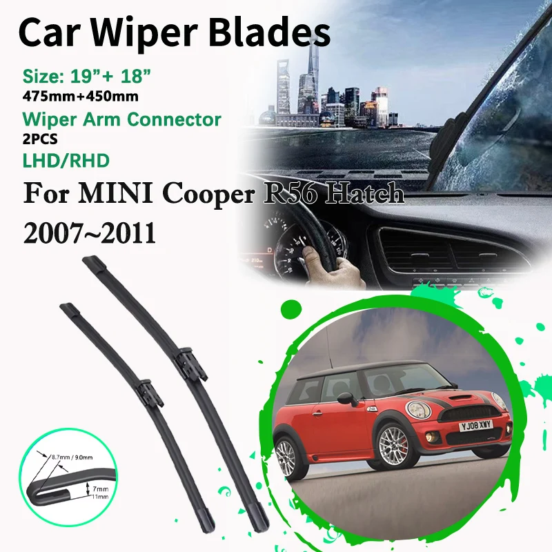 

Автомобильная передняя щетка стеклоочистителя 19 "18" для MINI Cooper R56 Hatch 2007 ~ 2011 безрамная резиновая щетка для резки лобового стекла, аксессуары