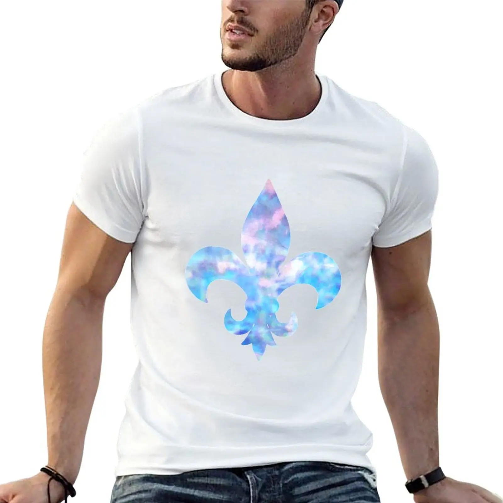 

Fleur de Lis Blue Tie Dye T-Shirt funny t shirts dark humor t shirts for man cotton soft t shirts for man slim fit T-shirt