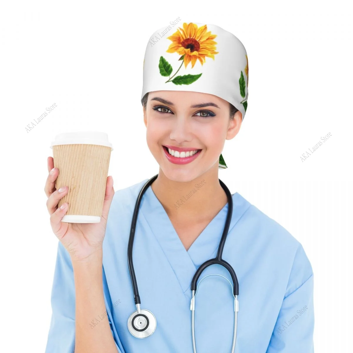 Pet Shop Sunflower  Green Leaves Unisex Nursing Scrub Caps Funny Breathable Veterinary Nursing Accessories Anaesthesia Scrub Cap