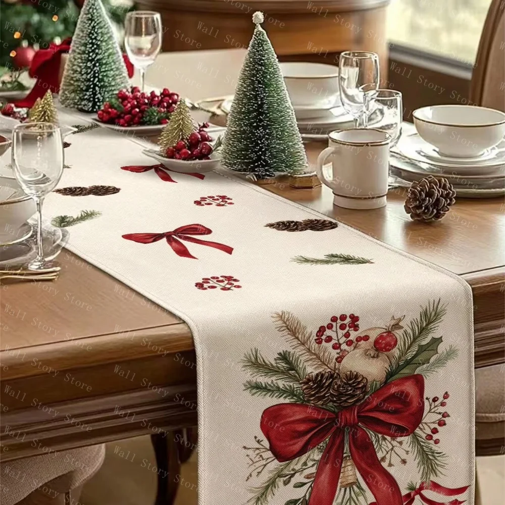 Rustic Christmas Table Runner Textured Background with Pine Garland Design Perfect Farmhouse Holiday Home Decor Table flag
