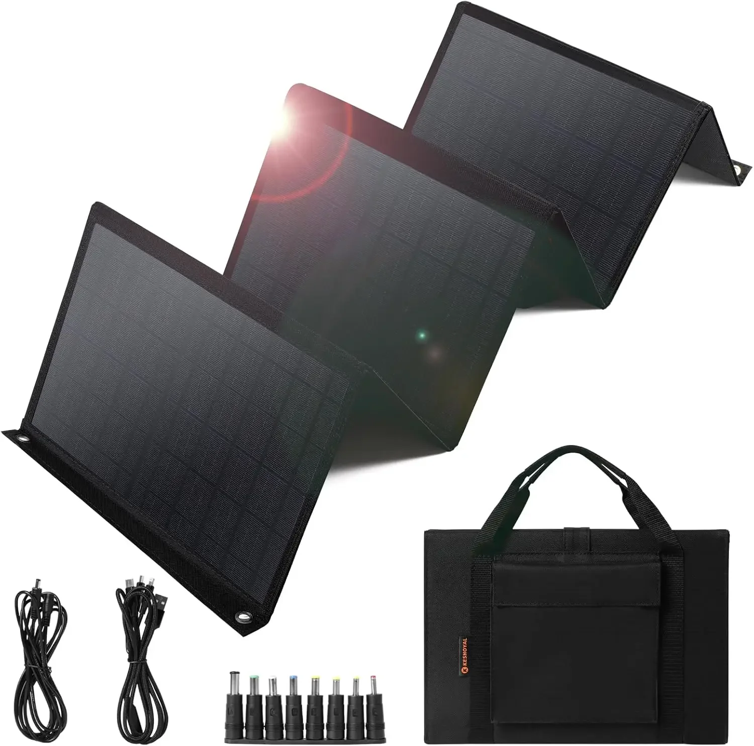 

60W Foldable Solar Panel with USB & DC Ports for Camping, Phones, Tablets - Compatible Power Stations