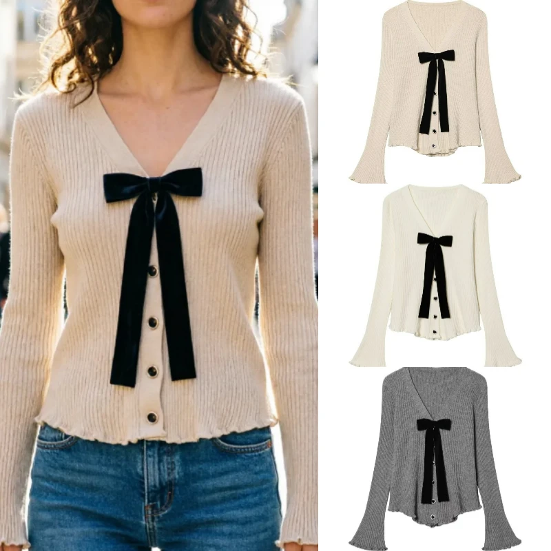 

Новинка Весны 2026: Модный высококачественный вязаный кардиган с бантом и пуговицами в форме сердца