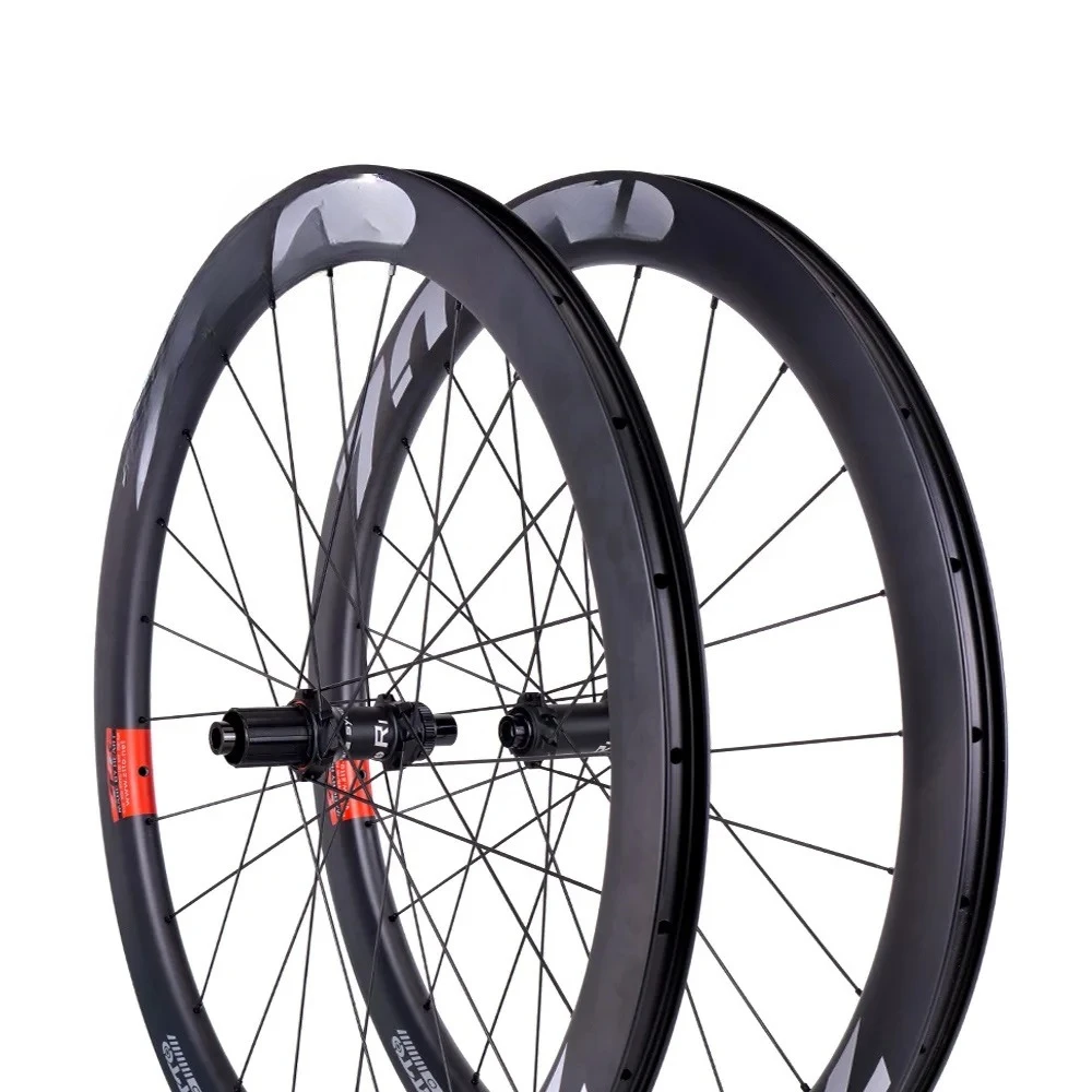 

Road Bike Carbon Fiber Tubeless Disc Brake Wheelset 38mm 45mm 50mm Aero Rim 142 Thru Axle 6 Pawls Hub R1 Bicycle Wheel