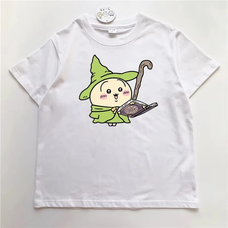 Chiikawa Inspired Wizard Graphic T-Shirt Men Women Oversized Short Sleeve Tee Black Kawaii Anime Merch Casual Streetwear Top​
