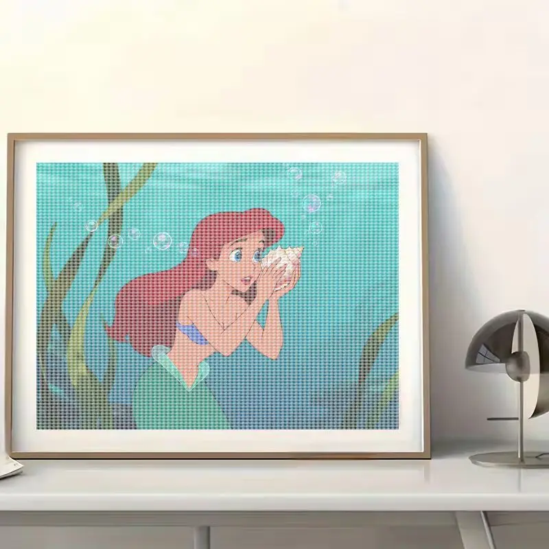 1 peça ariel a pequena sereia 5d diy kit de pintura diamante broca completa, princesa dos desenhos animados cena subaquática com concha, cristal rh