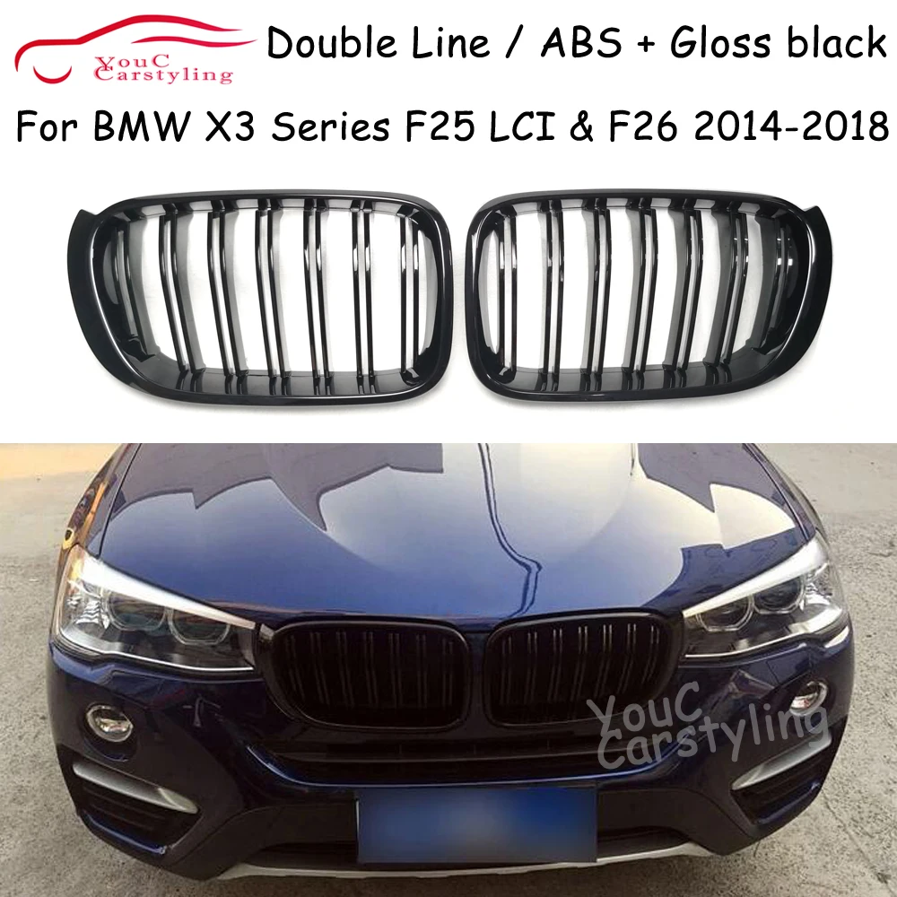 

F25 Front Kidney Grille Hood Mesh for BMW X3 F25 X4 F26 2014-2018 Gloss Black Grill Bumper Racing Grille
