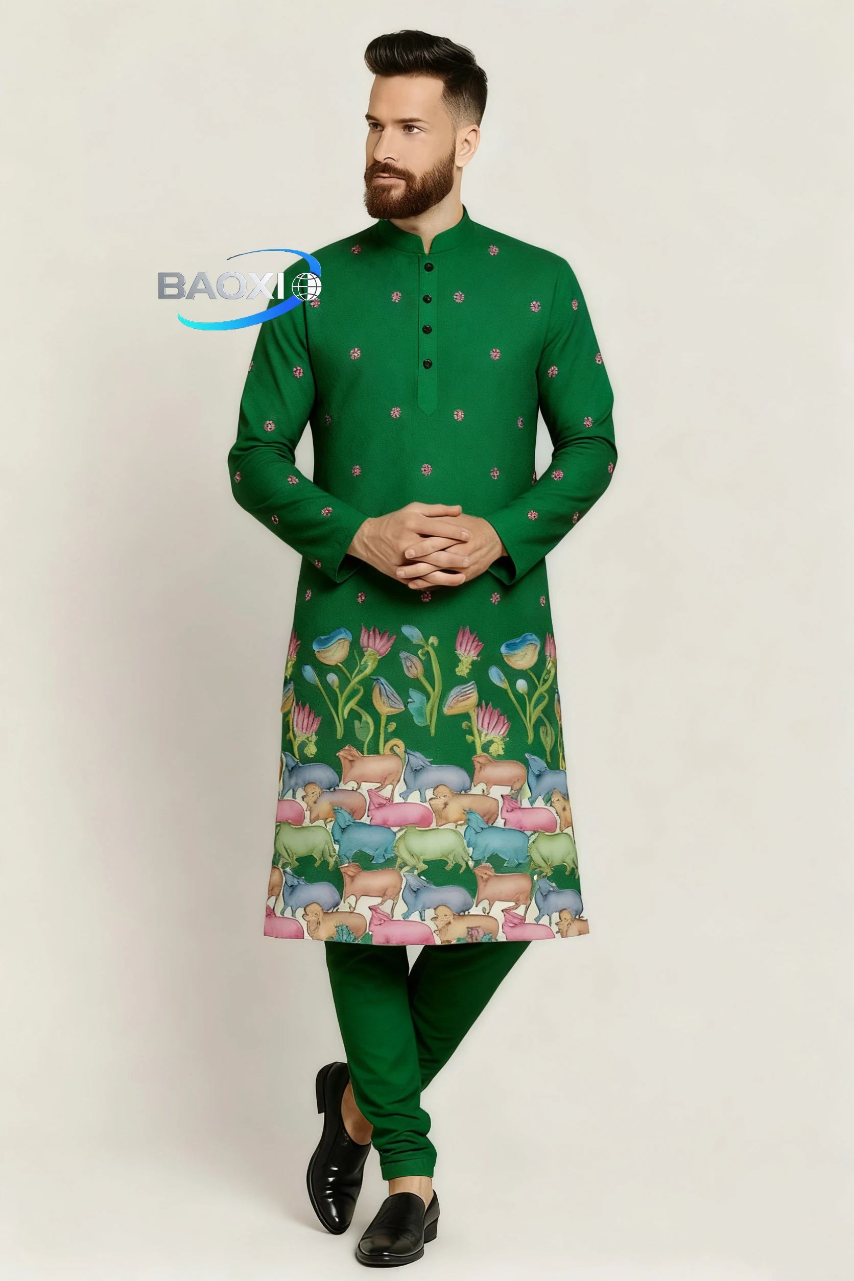 2025Men's printed pattern kurta vardha fashionable and comfortable fit regular long robe suitable for all occasions