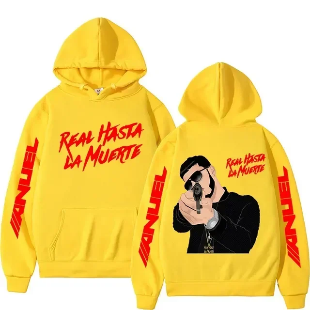 Rapper Anuel AA Real Hasta La Muerte Print Oversized Hoodie Men Women Fashion Pullover Hooded Sweatshirt Fleece Loose Streetwear