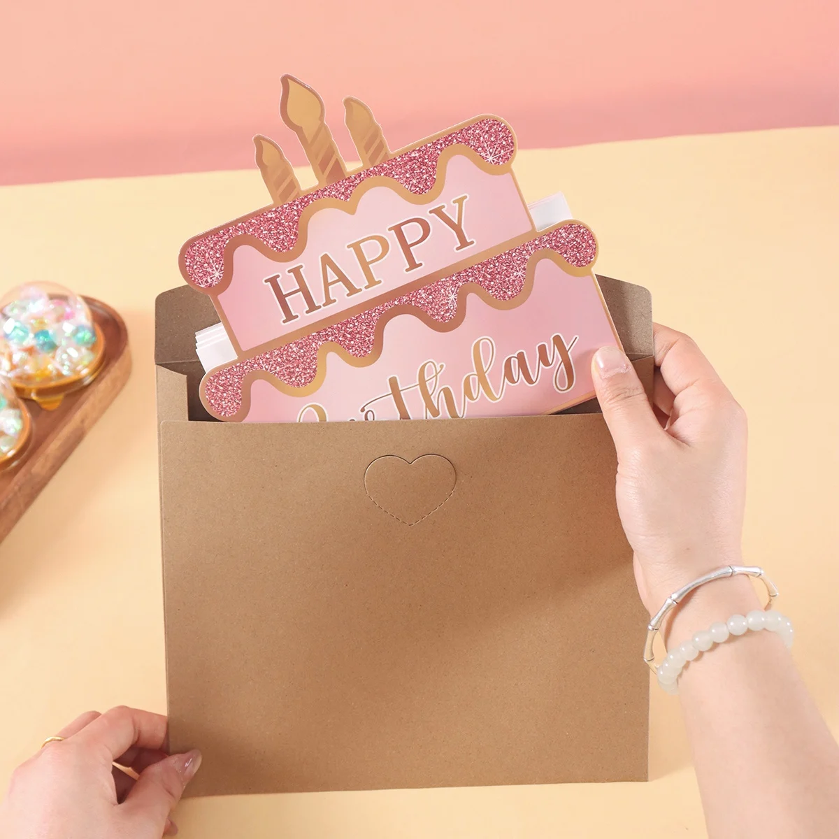 1 Stück Geburtstags-Geldgeschenkumschlag Rosa Kuchen-Design Gefalteter Geldhalter Karte für Geburtstagsfeier Geldverpackungszubehör – Detail 4