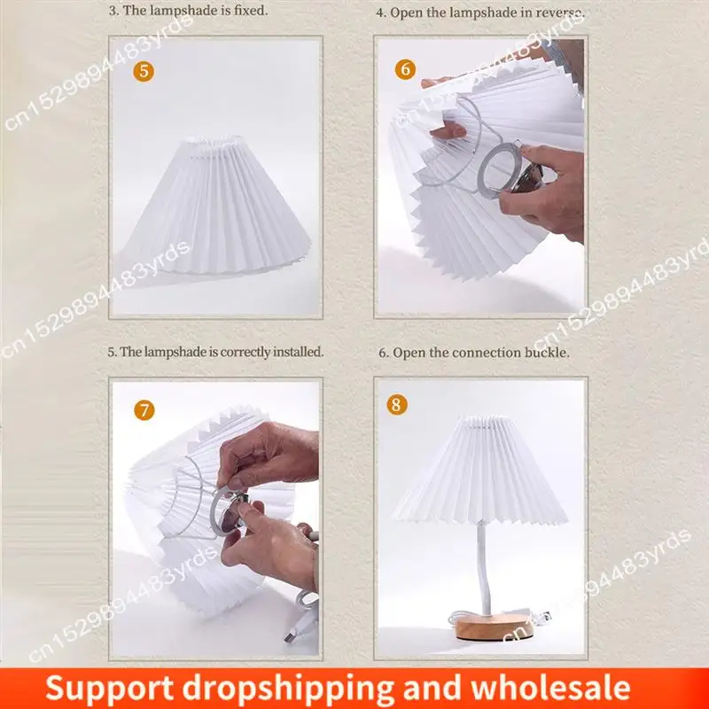 

AA86 Bedroom Sleep Lamp USB Vintage Pleated Fabric Table Lamps Cozy Atmosphere Decoration Desk Lamp A