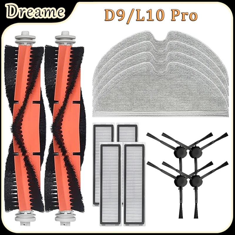 Accessoires pour aspirateur robot Dreame D9/L10 Pro, brosse principale, chiffon de nettoyage, filtre HEPA, brosse latérale, pièces de rechange