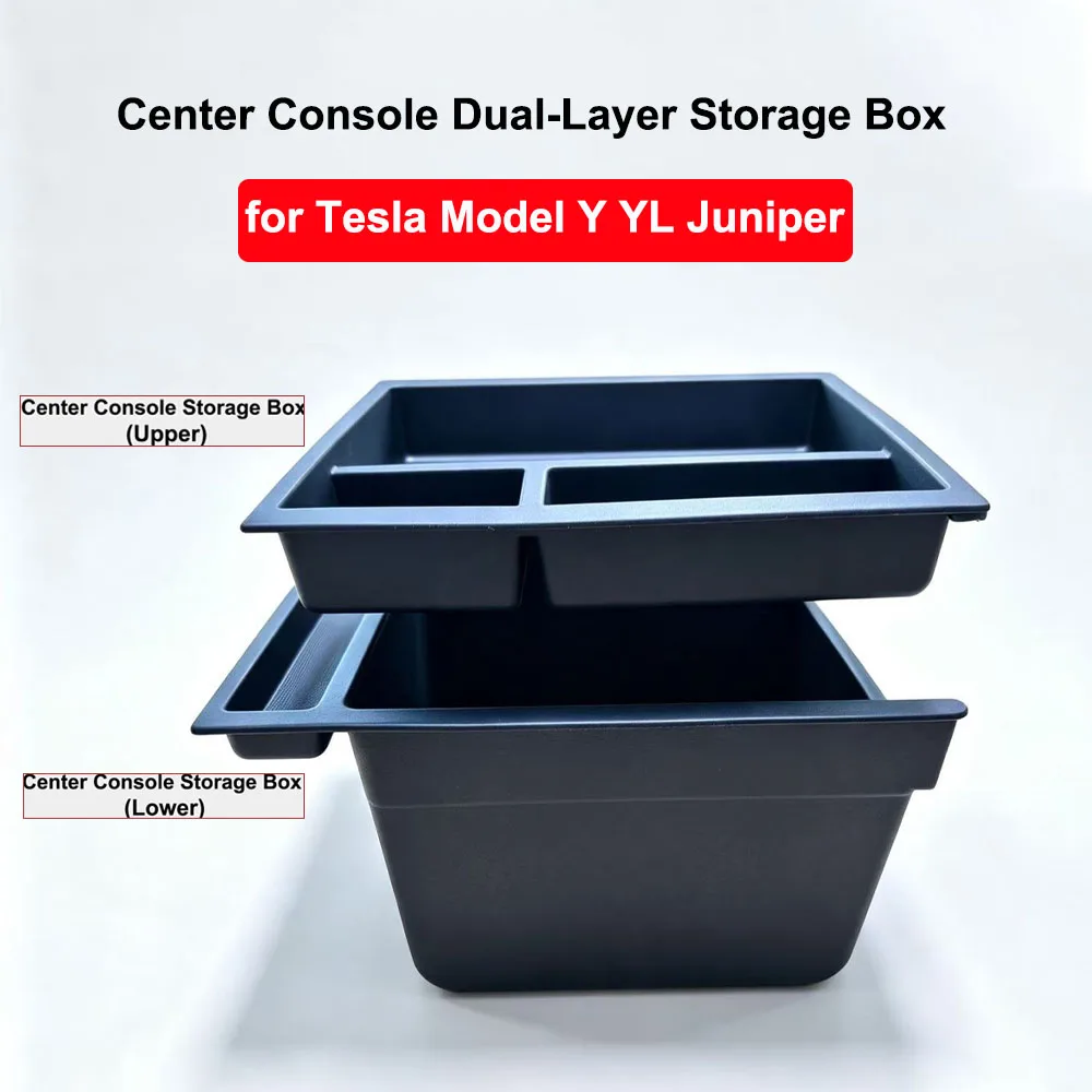 Für Tesla Model Y YL Juniper 2025 2026 Mittelkonsole Doppelschichtige Aufbewahrungsbox Armlehnen-Organizer Schiebefach Auto-Zubehör – Detail 2