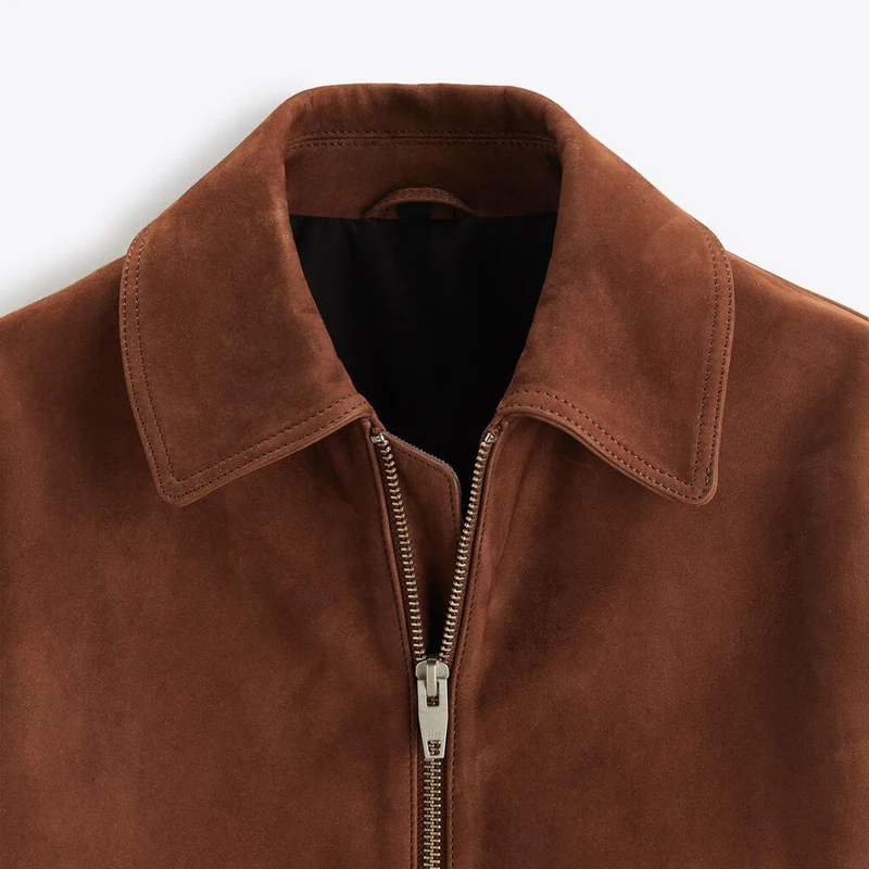 Cowhide jacket men\'s business casual brown fashion 2024 new product high-quality custom suede leather lapel jacket men\'s