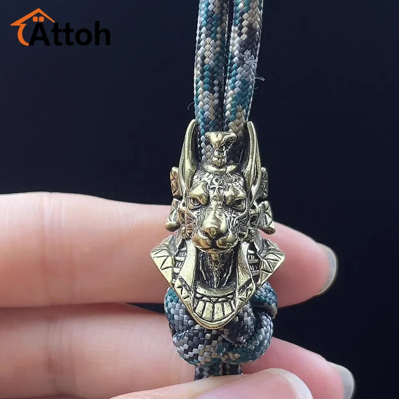 Ancient Egypt Death God Jackal Head Brass Hanging Accessories EDC Knife Beads DIY Woven Lanyard Pendants Jewelry