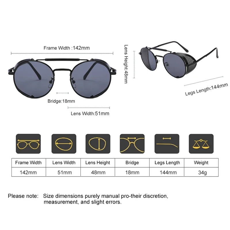 VEGA Round Steampunk Sunglasses Men/Women With Folding Side Shields Metal Vintage Steampunk/Steam Punk Glasses/Sunglasses 340