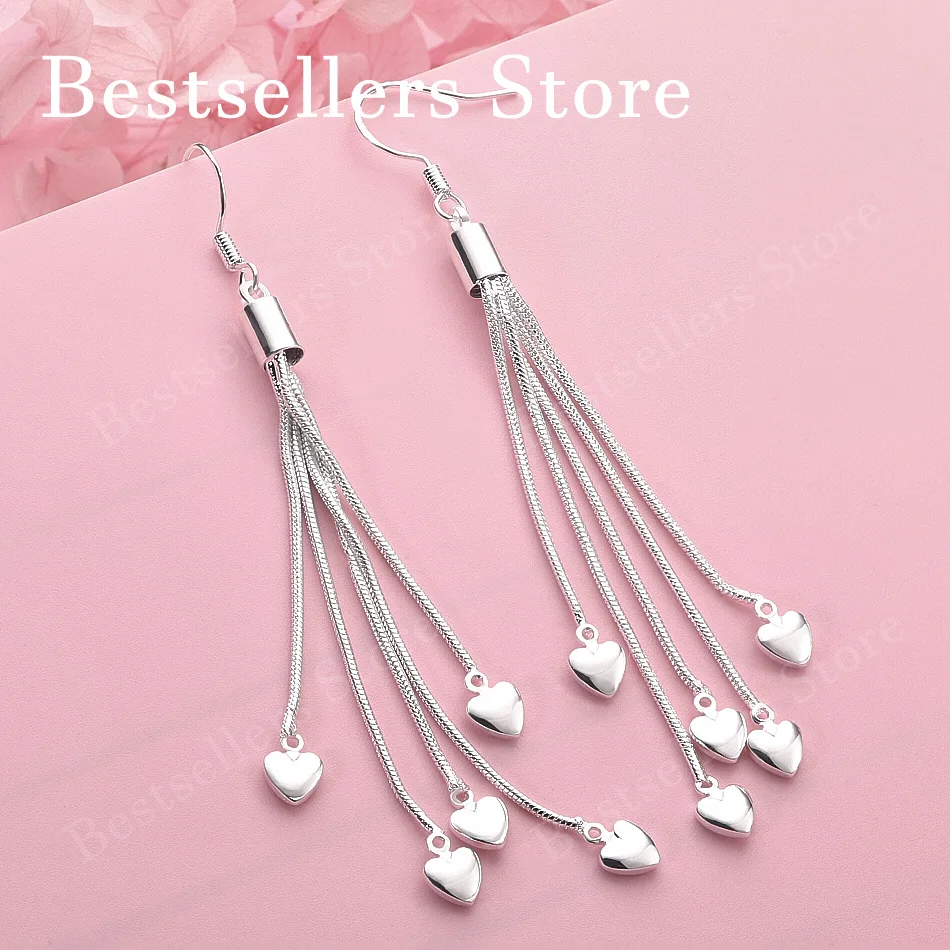 

Charming 925 Sterling Silver Exquisite Heart-Shaped Tassel Earrings for Women's Fashion Wedding Jewelry Accessories