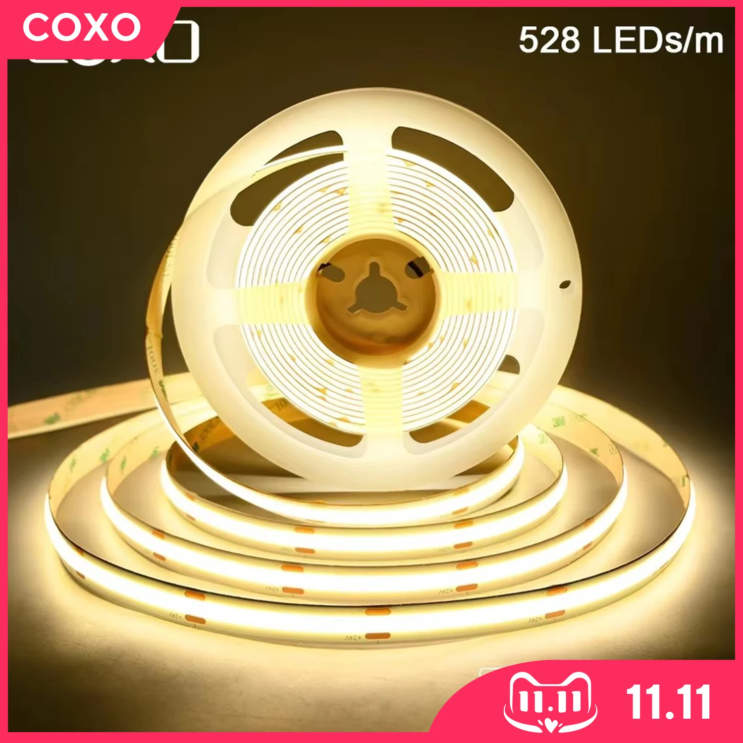 リニア調光可能な 24V 12V COB LED ストリップライト 10 ミリメートル 528LEDs 柔軟な LED テープリボン RA90 部屋の装飾 3000K 4000K 6500K 照明