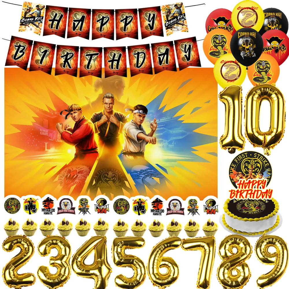 

C&Cobra Kaies Theme Birthday Party Decorations Backdrop Banner Number Balloon Cake Topper Baby Shower Party Supplies Kid Gifts