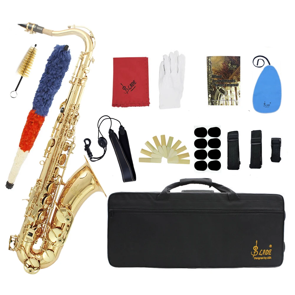 

SLADE Bb Tenor Saxophone Brass Body Sax Professional Saxfone Woodwind Instrument with Case Reeds Gloves Parts & Accessories