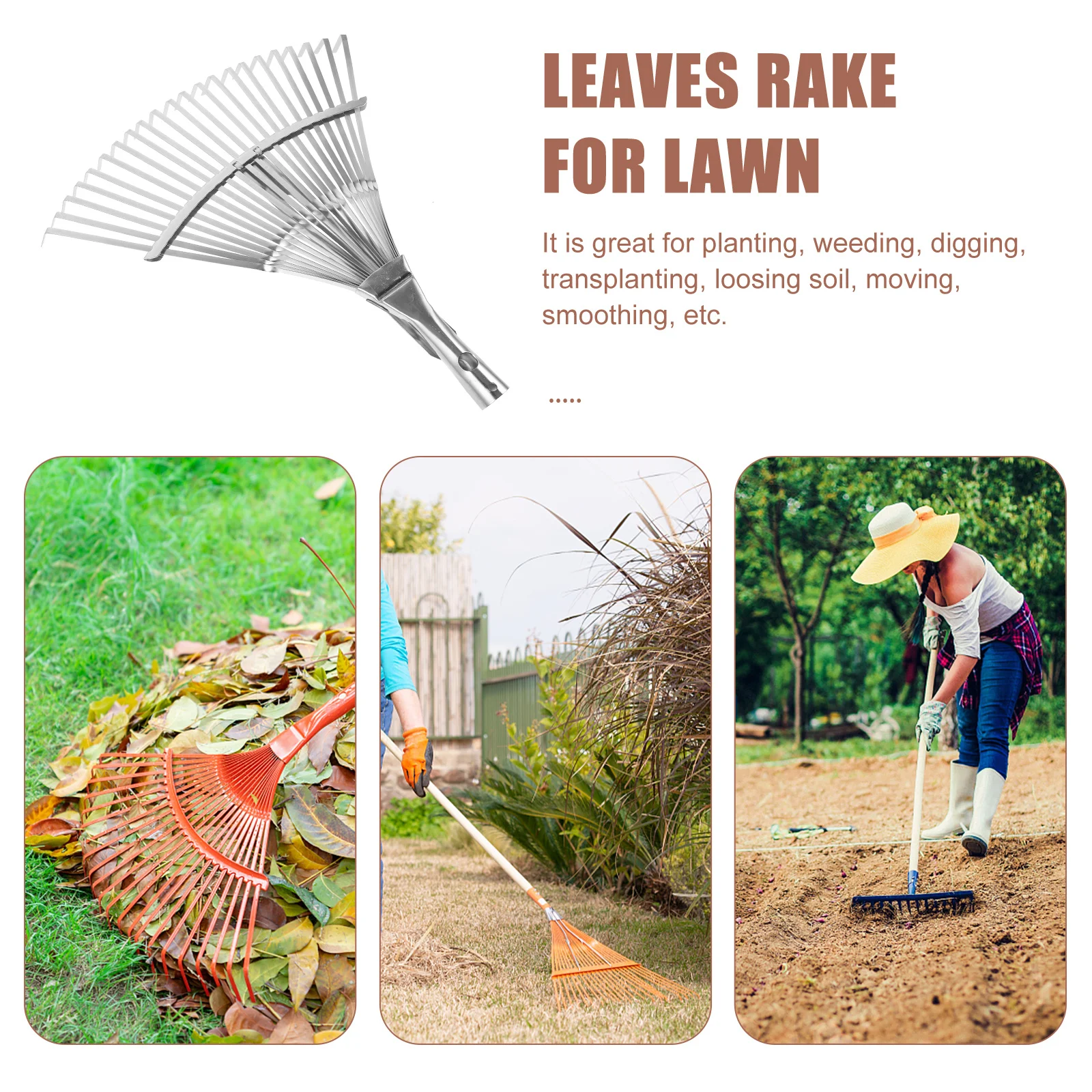 

Telescopic Rake for Leaves Yard Garden Heavy Duty Stainless Steel 22 Teeth Flat Wire Extendable Gardening Tool Metal Rake Lawn