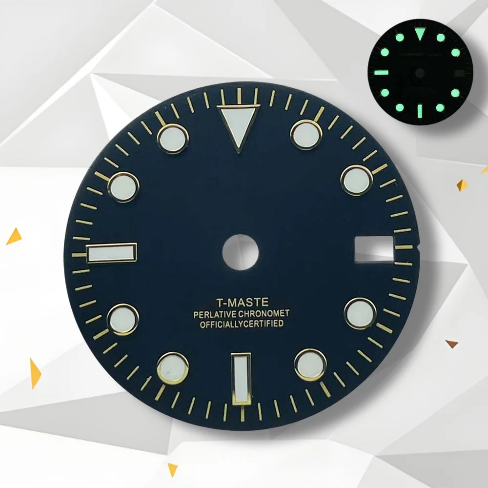 28.5mm S Logo GMT Dial Fit NH34 Movement Green Luminous Black Matte Dial High Quality Watch Modification Accessories