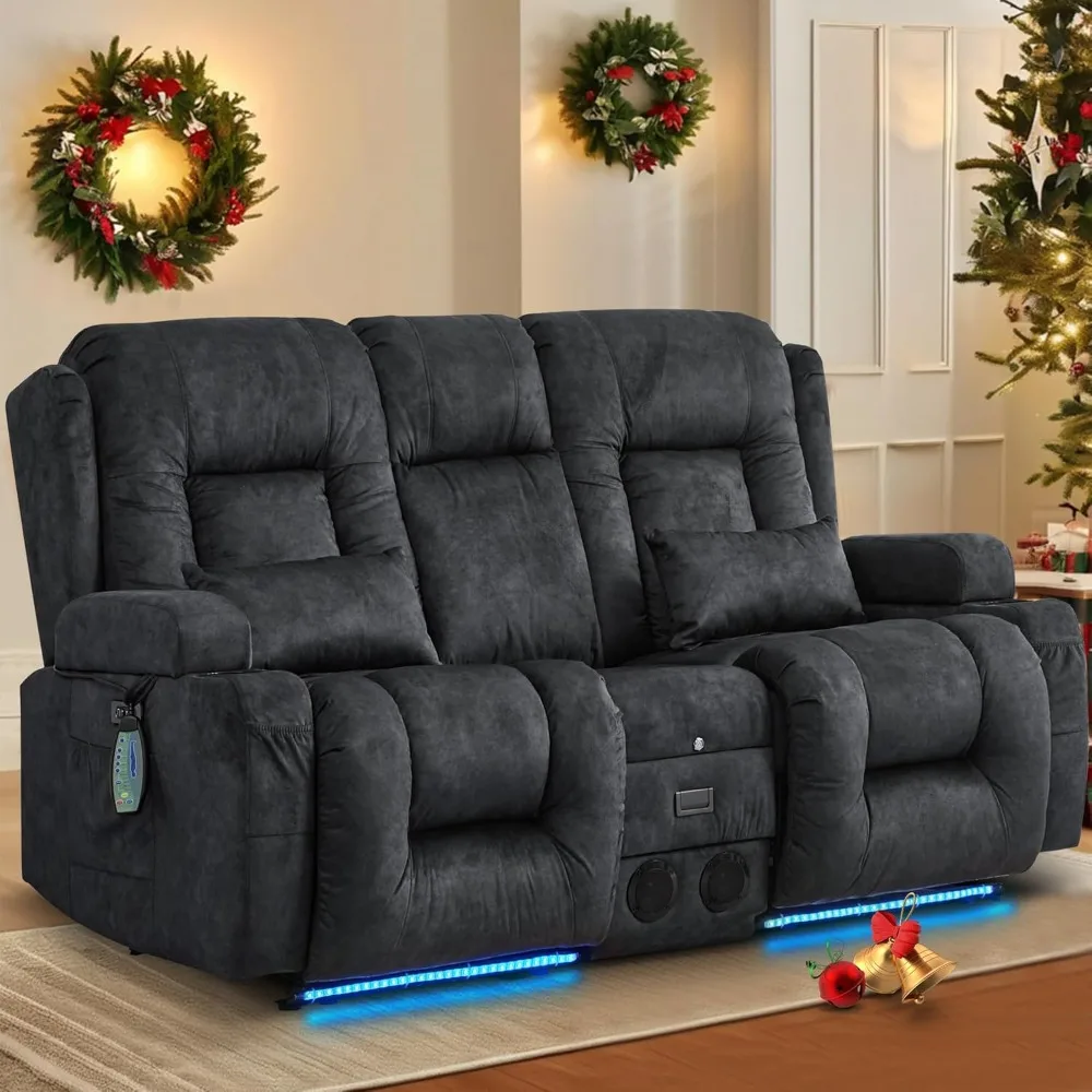 

Power Loveseat Recliner Sofa with Massage & Heat Home Theater Seating with Console RV Recliner Loveseat Sofa