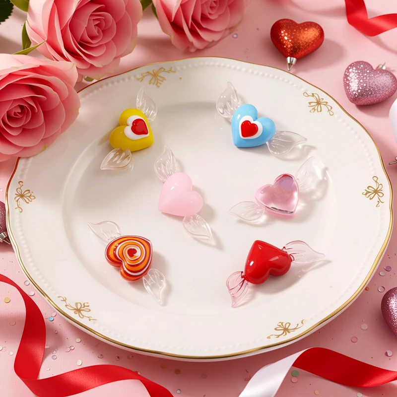Custom Heart-Shaped Glass Craft Ornament Featuring Angel Wings Design for Wedding Valentine's Day Christmas Festival Party Gift